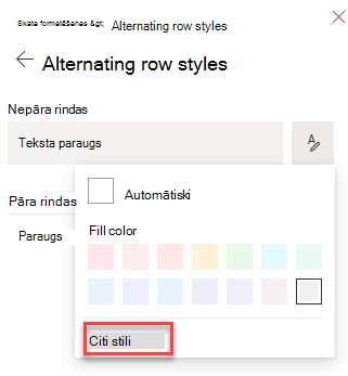 Ekrānuzņēmums, kurā redzama citu saraksta skata formatēšanas stilu atlase