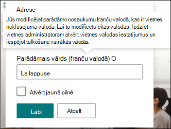 Rediģējamas navigācijas saites attēls.
