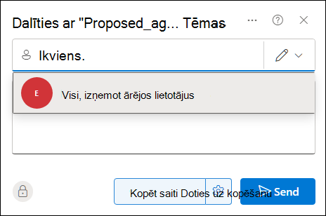 Dokumenta kopīgošana ar visiem, izmantojot koplietošanas dialoglodziņu