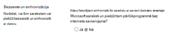 Bezsaistes un sinhronizācijas iestatījums sarakstiem