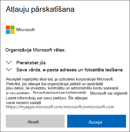 OneDrive ārējās koplietošanas atļauju logs.