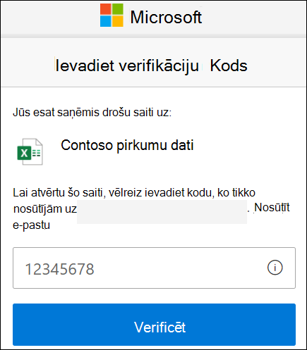 OneDrive ārējā koplietošana koda pārbaudes logs