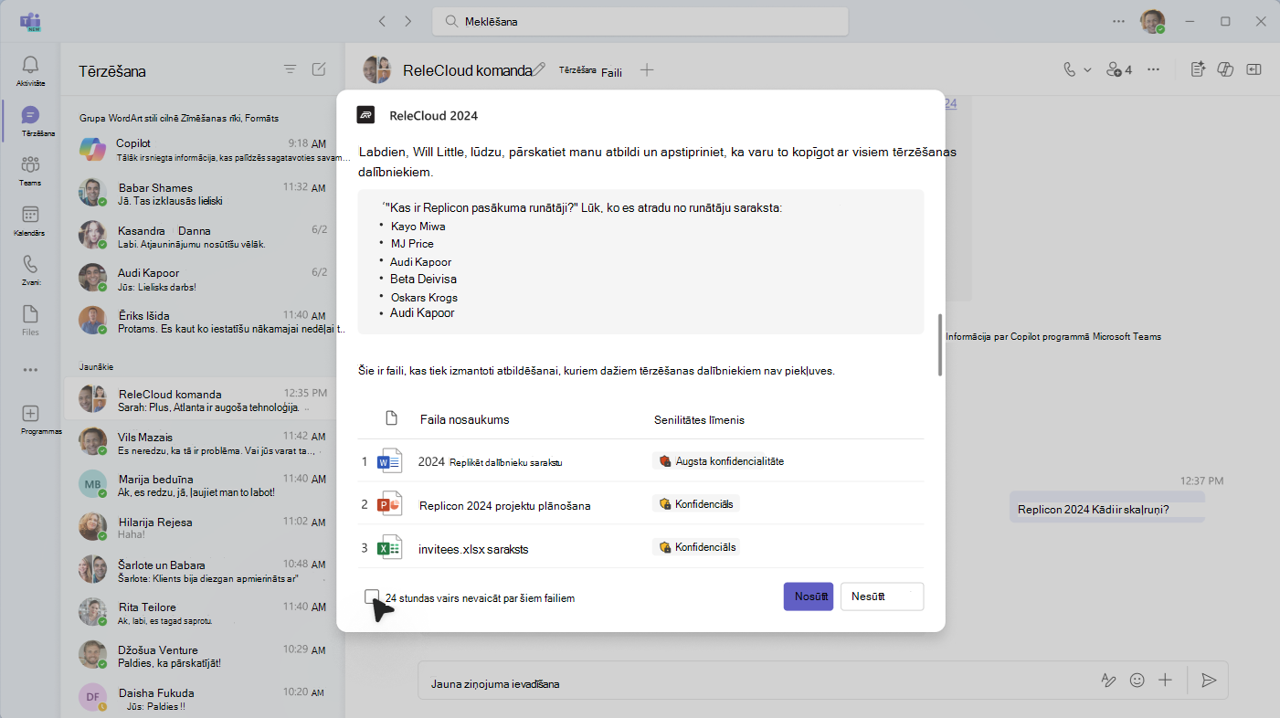 Ekrānuzņēmums, kurā redzams apstiprinājuma dialoglodziņš jautātājam, lai pārbaudītu, vai atbilde ir droša publicēšanai.