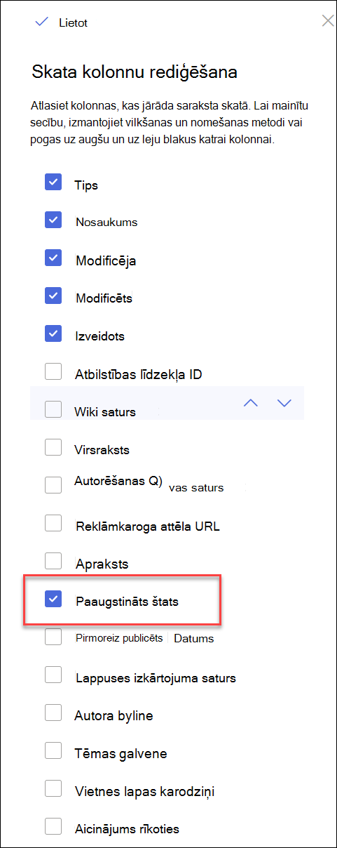 ekrānuzņēmums ar atlasītu paaugstināto stāvokli