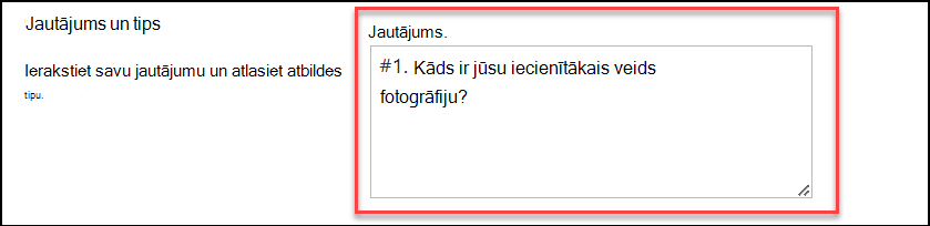 Jautājuma tipa ekrānuzņēmums