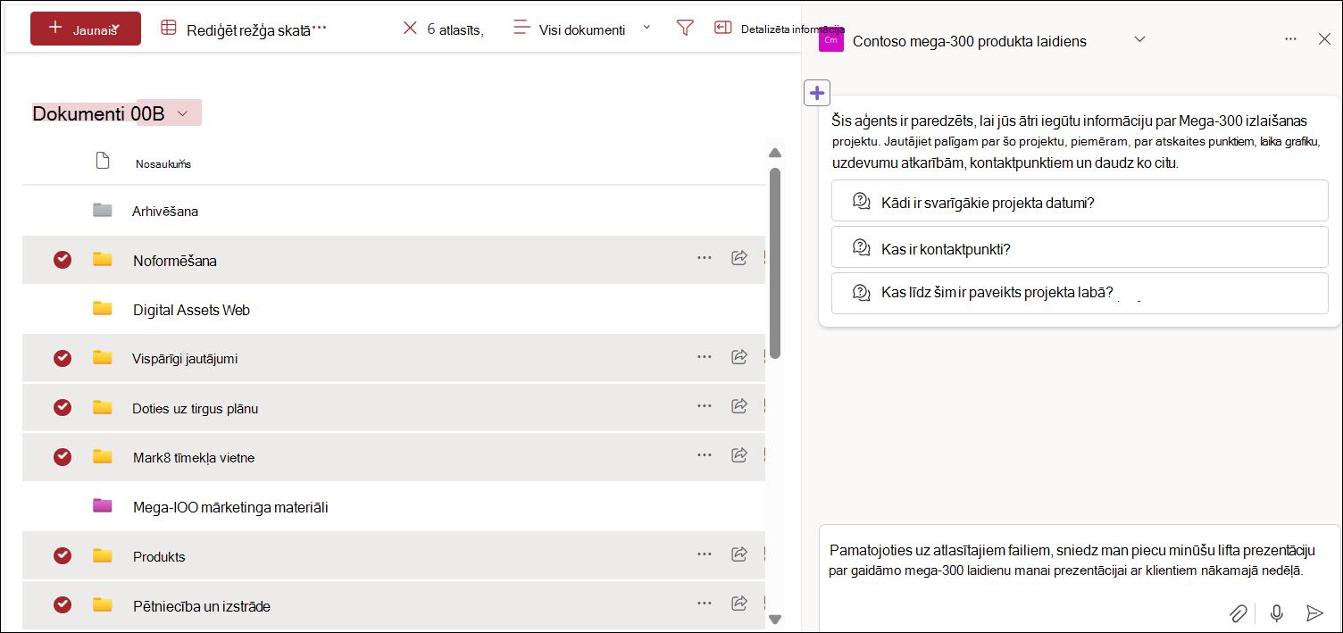 Ekrānuzņēmums, kurā redzama failu atlase no dokumentu bibliotēkas tērzēšanai