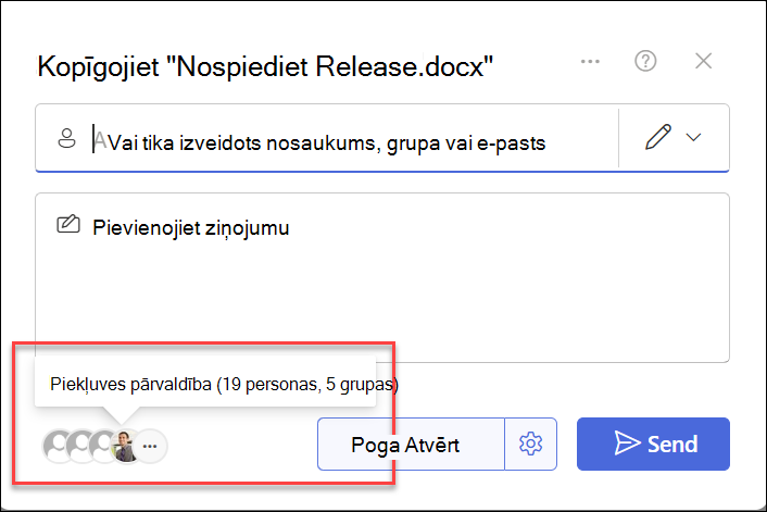 Ekrānuzņēmums ar sarakstu Koplietots ar