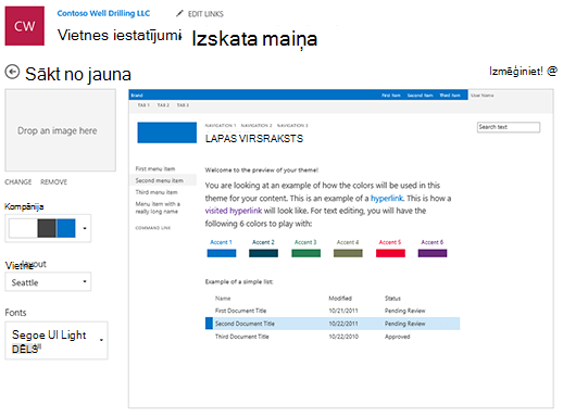 Izskata krāsu, fontu un izkārtojuma rediģēšana