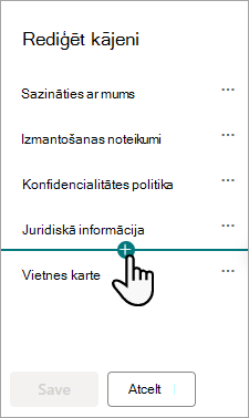 Dialoglodziņš Kājenes rediģēšana.