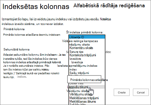 Edit index page with column selected from drop down box