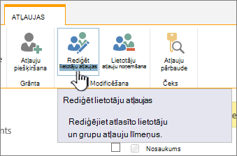 Noklikšķiniet uz Rediģēt atļaujas, lai mainītu atļauju līmeni