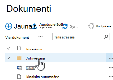 SharePoint 2016 dokumentu bibliotēka ar izceltu mapi