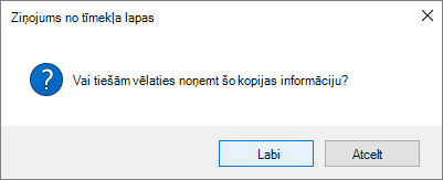 Saites noņemšanas apstiprinājuma dialoglodziņš