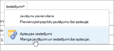 Aptaujas iestatījumu izvēlne ar izceltiem aptaujas iestatījumiem