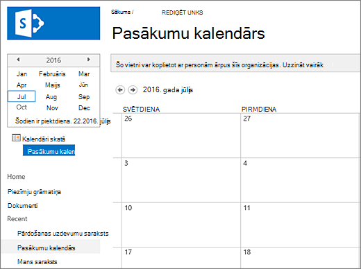 Kalendāru saraksta programmas piemērs.