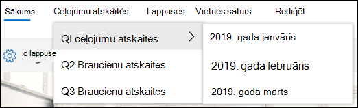 SharePoint kaskadētās izvēlnes piemērs