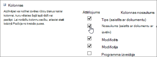 Dialoglodziņš Kolonnu izvēle