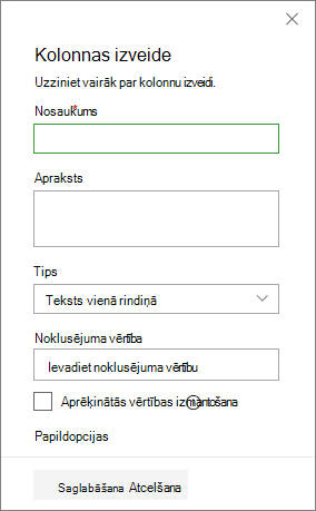 Panelis Kolonnas izveide