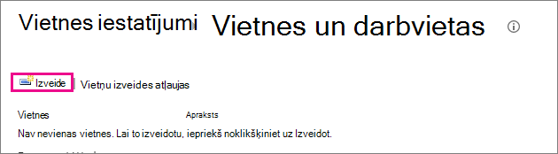 Saite Vietnes izveide dialoglodziņā Vietnes un darbavietas