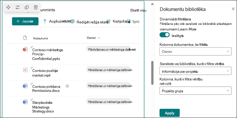 Document library with pane open for dynamic filtering options