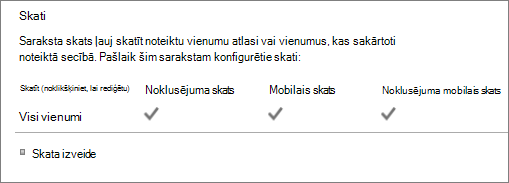 Saraksta skata sadaļa saraksta iestatījumos