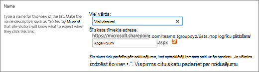 Iestatiet skata nosaukumu un neobligāti faila nosaukumu