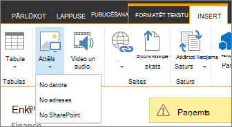 Poga Ievietot attēlu ar avota opciju izvēlni zem tās.