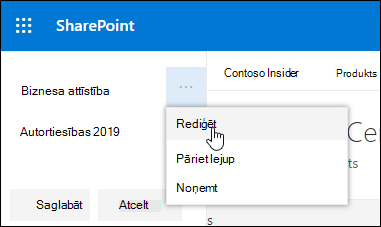 Rediģēt esošu saiti vai etiķeti SharePoint saziņas vietnes kājenē.