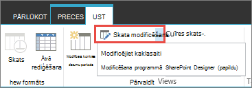 Skata modificēšanas poga ar atvērtu nolaižamo izvēlni