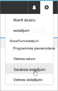 Iestatījumu izvēlne ar iezīmētu saraksta iestatījumu vienumu