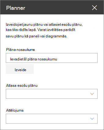 Planner tīmekļa daļas rīkjosla