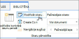 SharePoint Online lentes bibliotēkas cilnes skata modificēšanas opcija