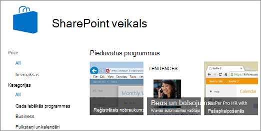 SharePoint veikala programmu atlases skats