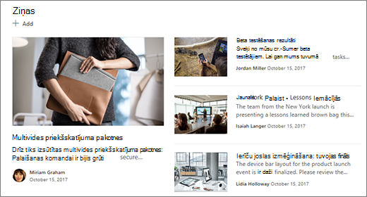 Grupas vietnes jaunā sadaļa sākumlapā