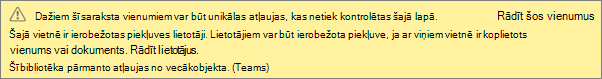 Attēls, kurā redzams ziņojums par unikālām atļaujām sarakstam vai bibliotēkai