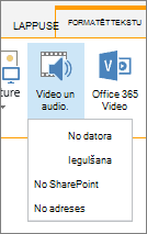 Poga Ievietot video vai audio rediģēšanas lentē