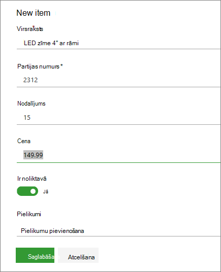 Viena vienuma forma sarakstam
