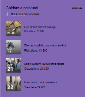 Notikumu tīmekļa daļas ekrānuzņēmums