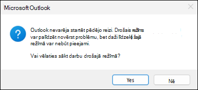 klasiskā Outlook drošā režīma kļūda