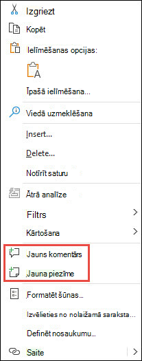 Excel kontekstizvēlnes attēls STATUSS