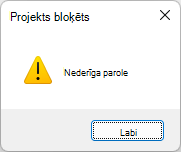 Ekrānuzņēmums ar kļūdu Nederīga parole