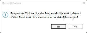 Outlook pēdējās sesijas kļūda