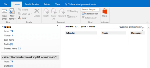 Outlook šodienas skata logs ir tukšs