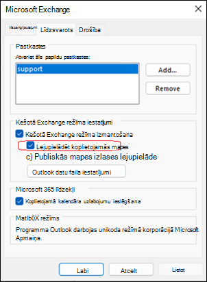 Koplietojamo mapju problēma klasiskajā Outlook versijā