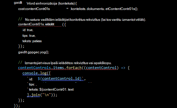 Word JavaScript API koda risinājuma ekrānuzņēmums