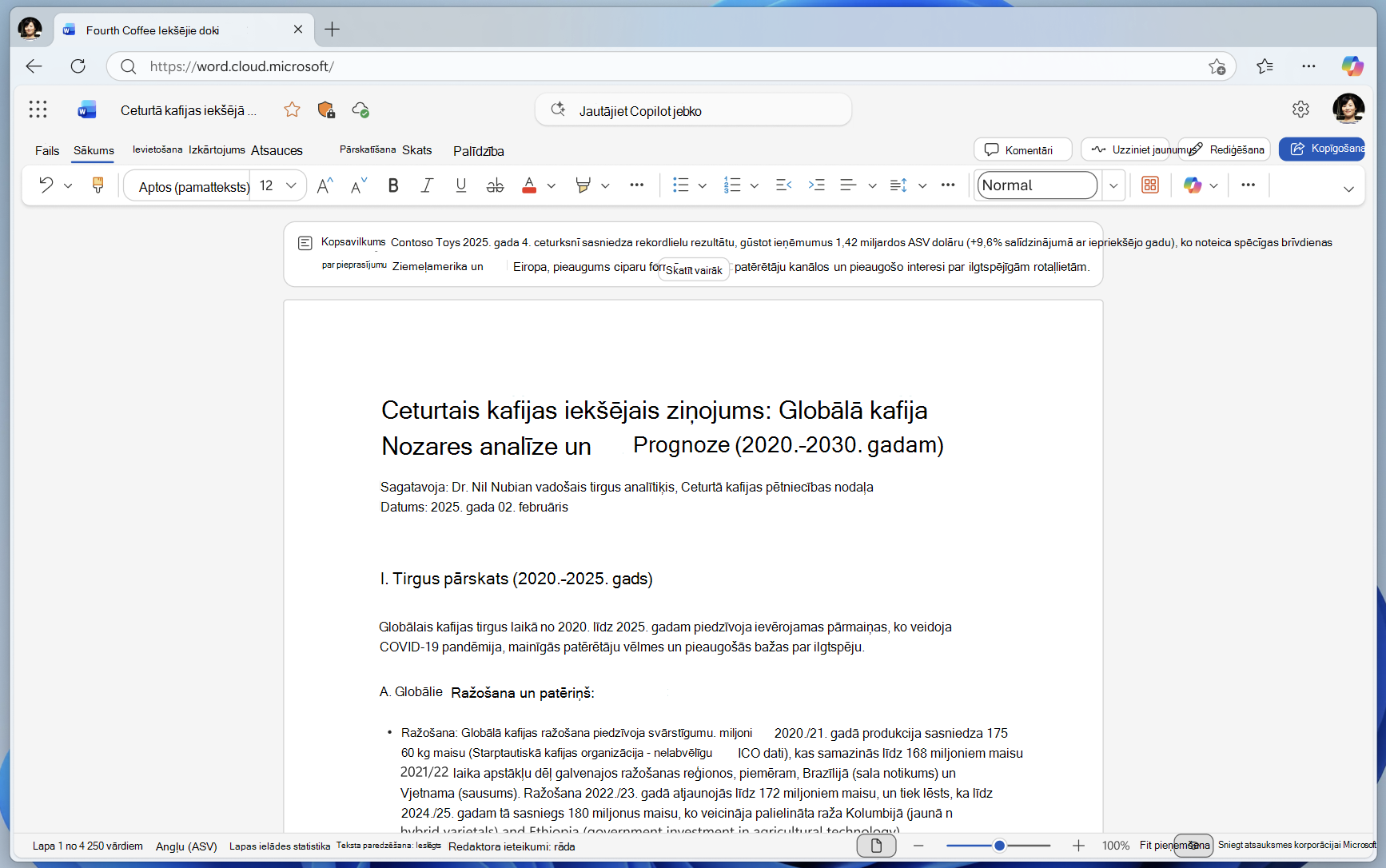 Kopsavilkums dokumenta augšdaļā