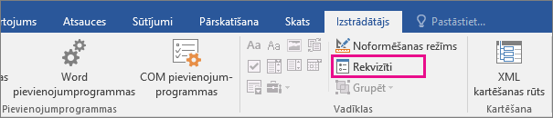 The Properties option is highlighted on the Developer tab.