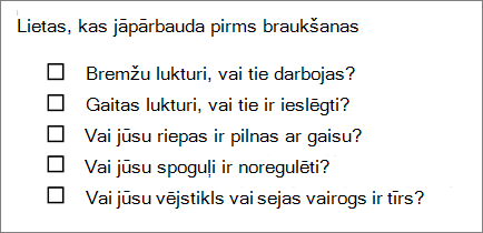 Saraksts ar aizzīmēm un lodziņiem, piemērs.