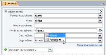 IntelliSense izmantošana izteiksmes ievadīšanai