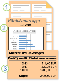 Atskaites, kurās redzami formatēti vai aprēķināti dati